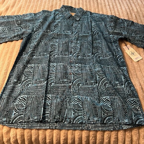 MEN'S JOHARI WEST HAND DYED BATIK BOTANY BAY OCEAN BUTTON DOWN SHIRT-3XLT-NWT! - Picture 1 of 1